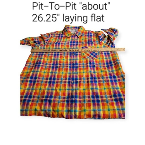 Oversized Rainbow Plaid Button-Up Dad Shirt XL by WeWoreWhat - Picture 10 of 11